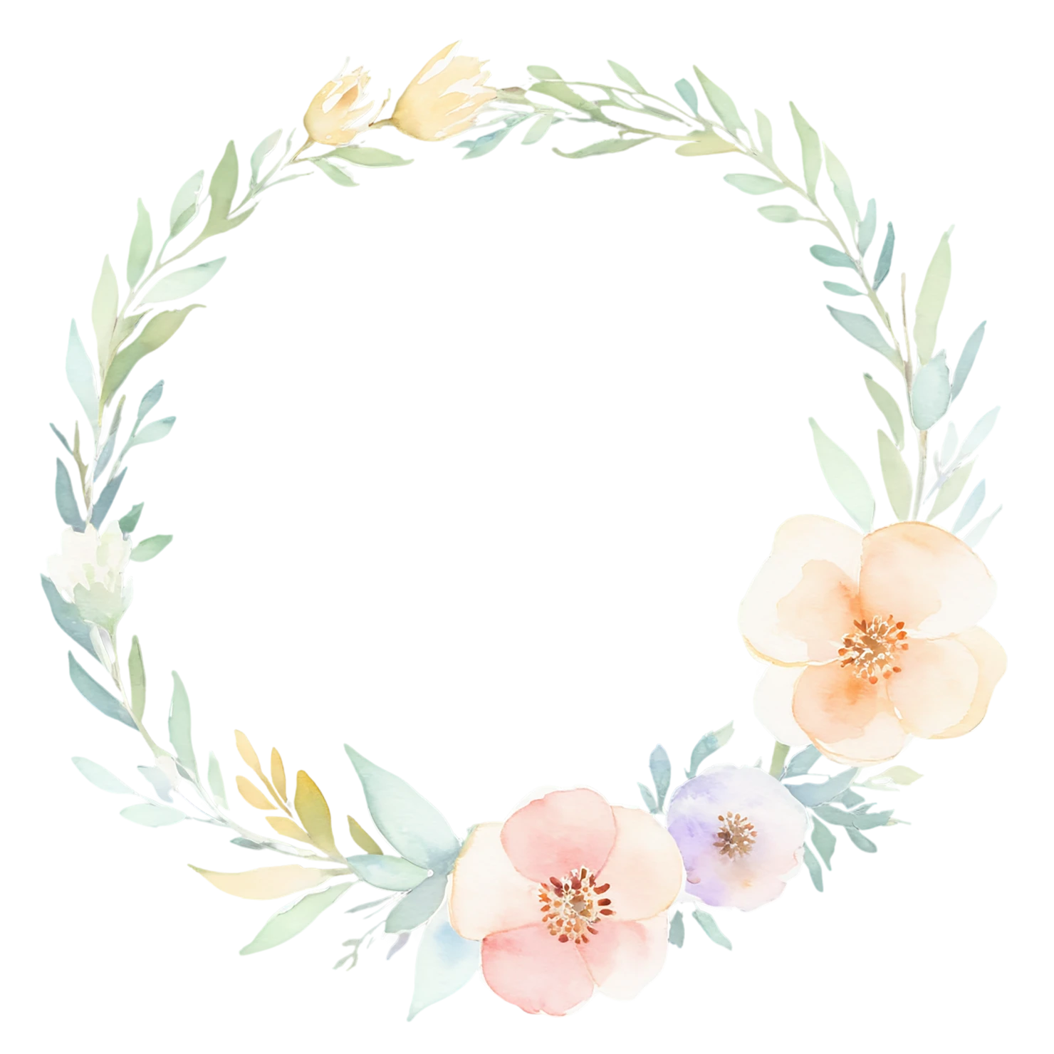 Watercolor flower ring isolated on transparent background #23868