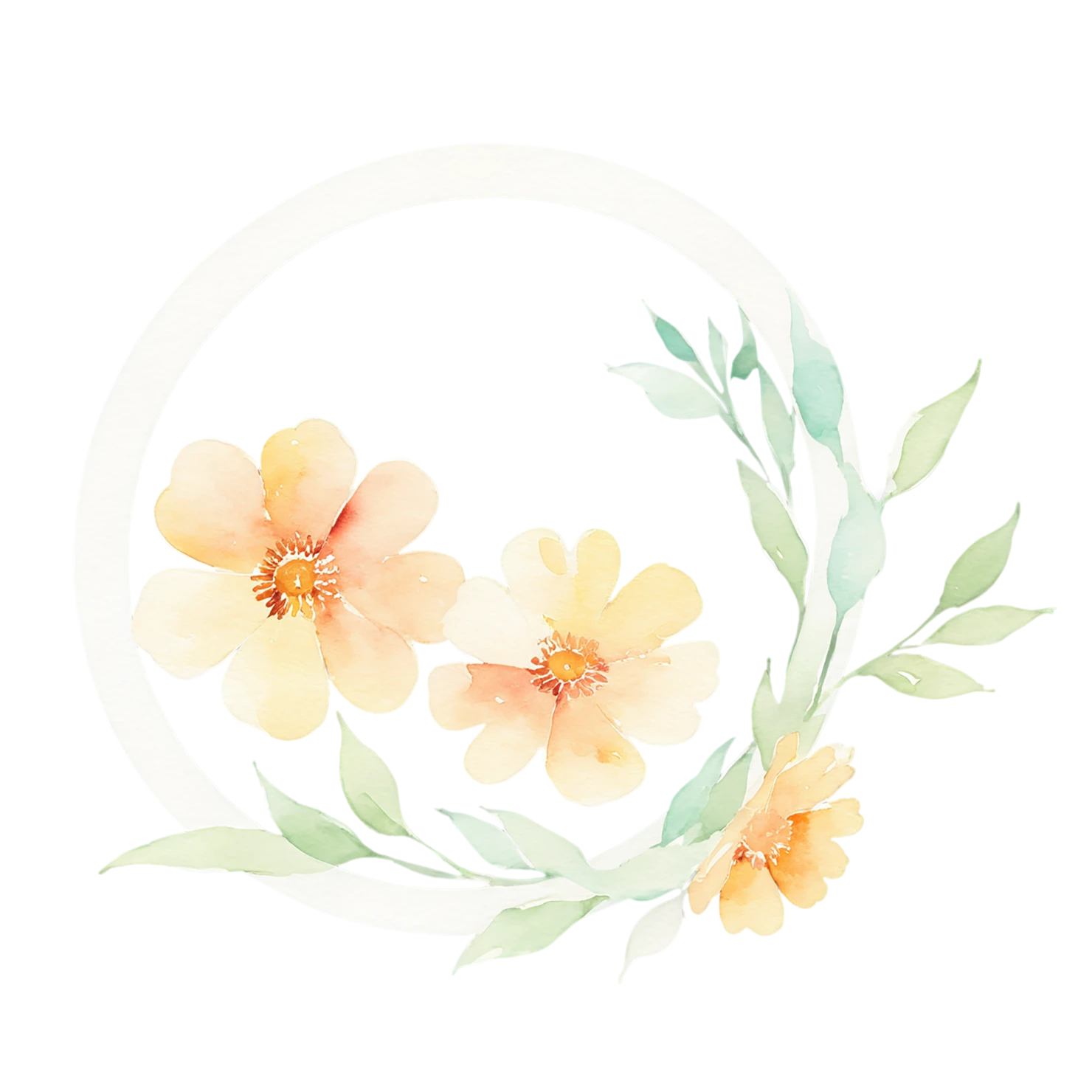 Watercolor flower ring isolated on transparent background #23869