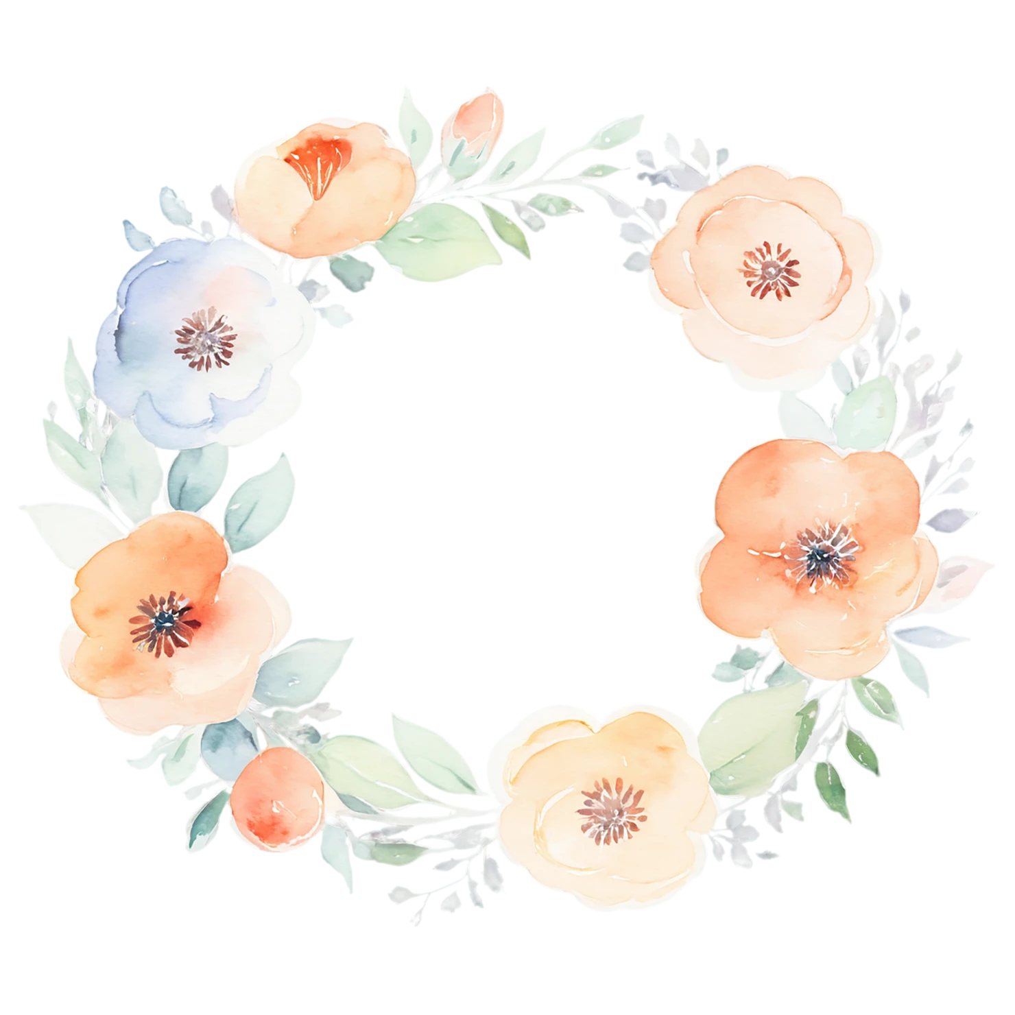 Watercolor flower ring isolated on transparent background #23870