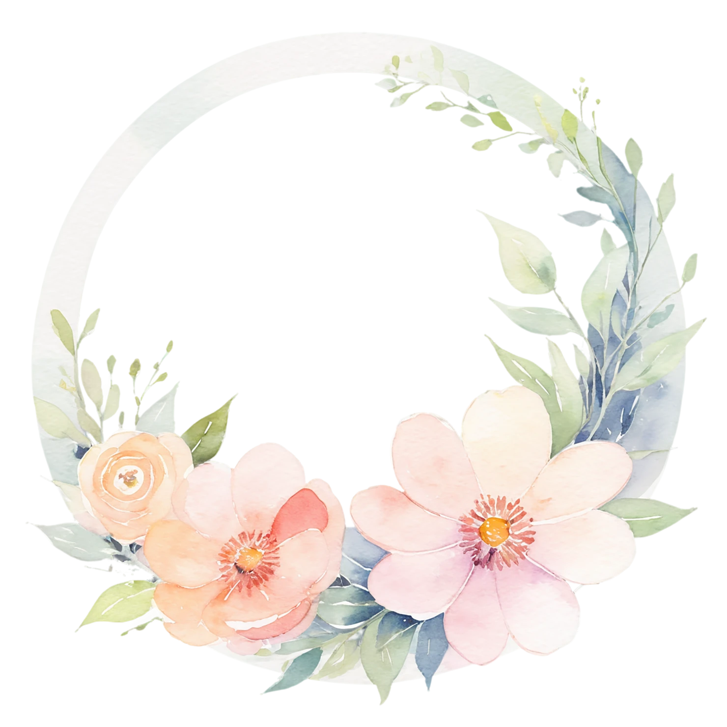 Watercolor flower ring isolated on transparent background #23871