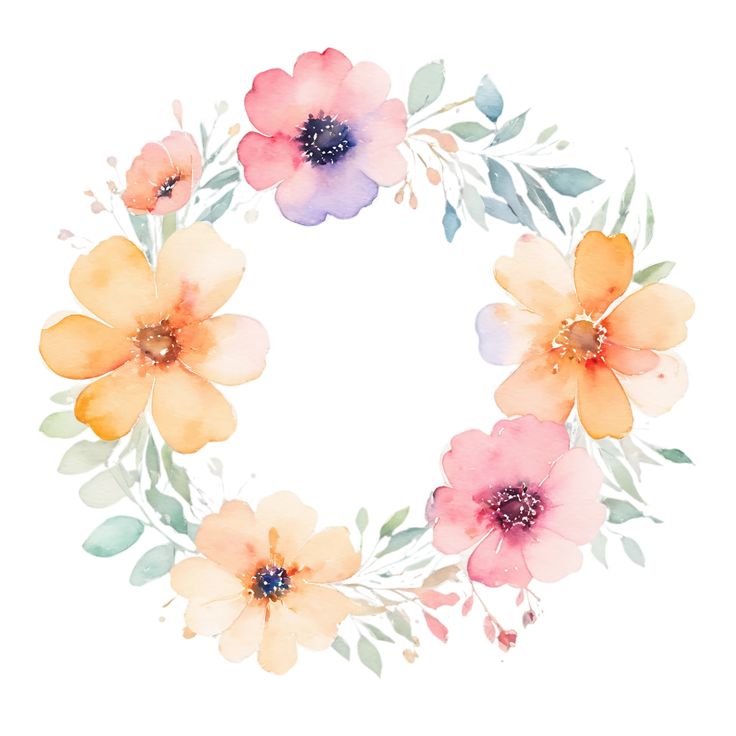 Watercolor flower ring isolated on transparent background #23873