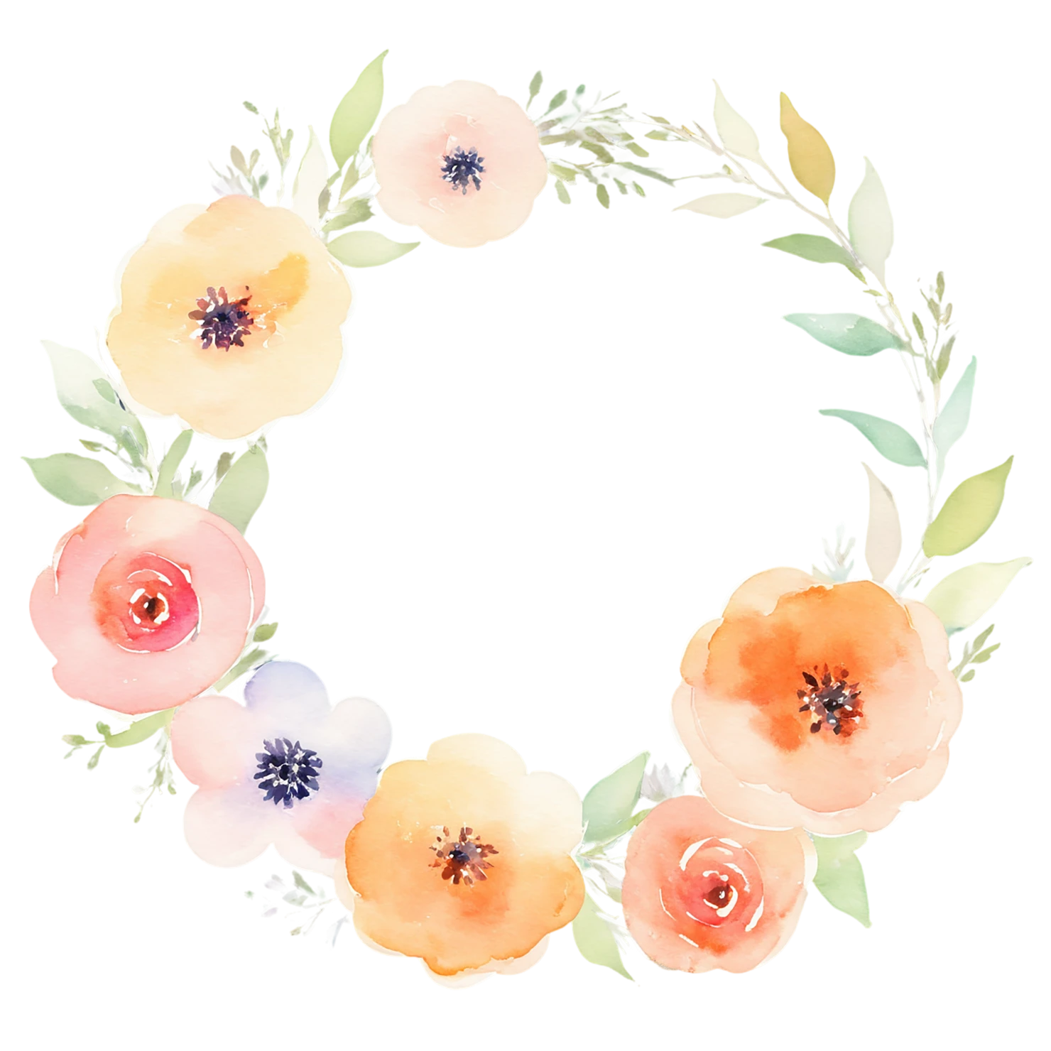 Watercolor flower ring isolated on transparent background #23874
