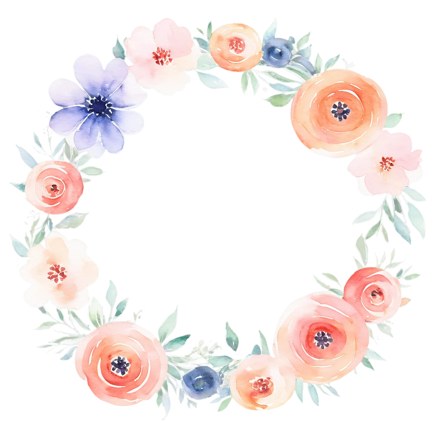 Watercolor flower ring isolated on transparent background #23875