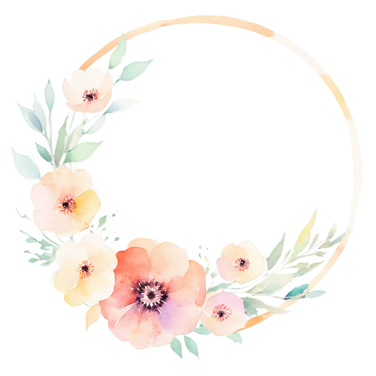 Watercolor flower ring isolated on transparent background #23877