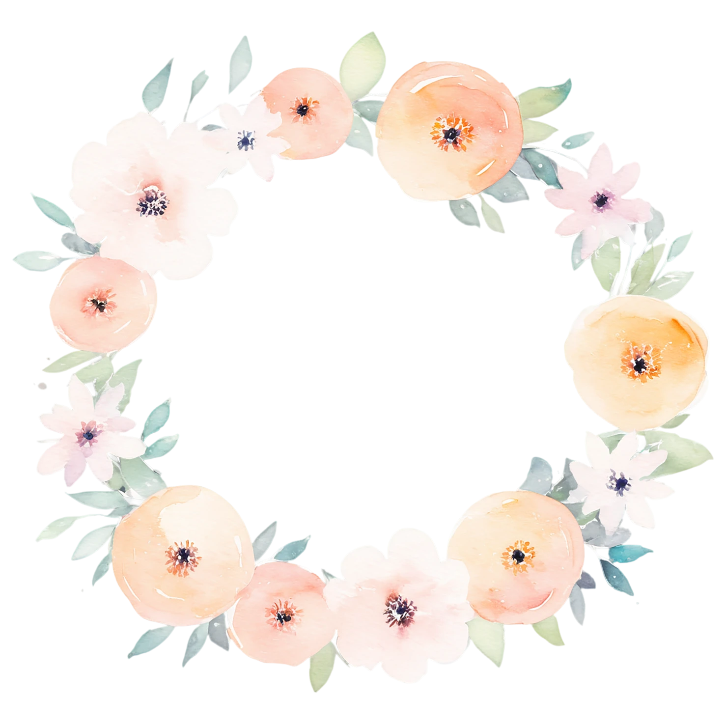 Watercolor flower ring isolated on transparent background #23878