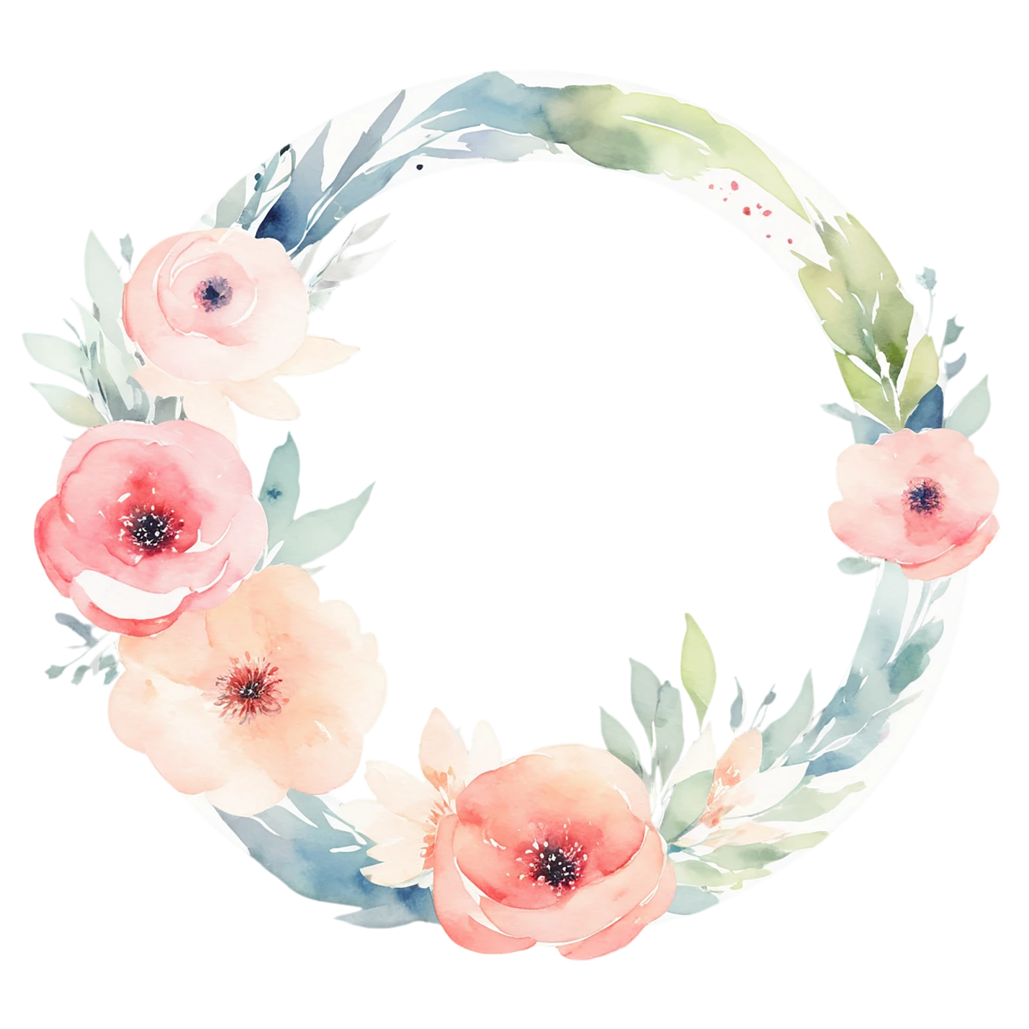 Watercolor flower ring isolated on transparent background #23879