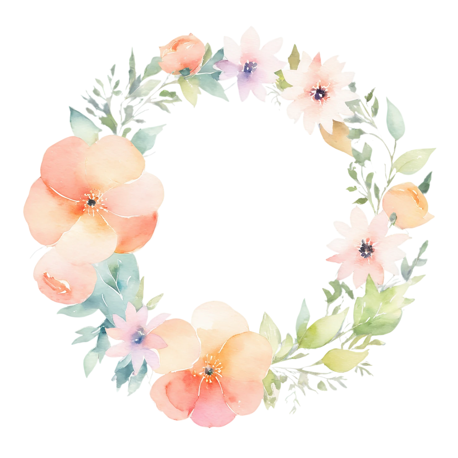 Watercolor flower ring isolated on transparent background #23880