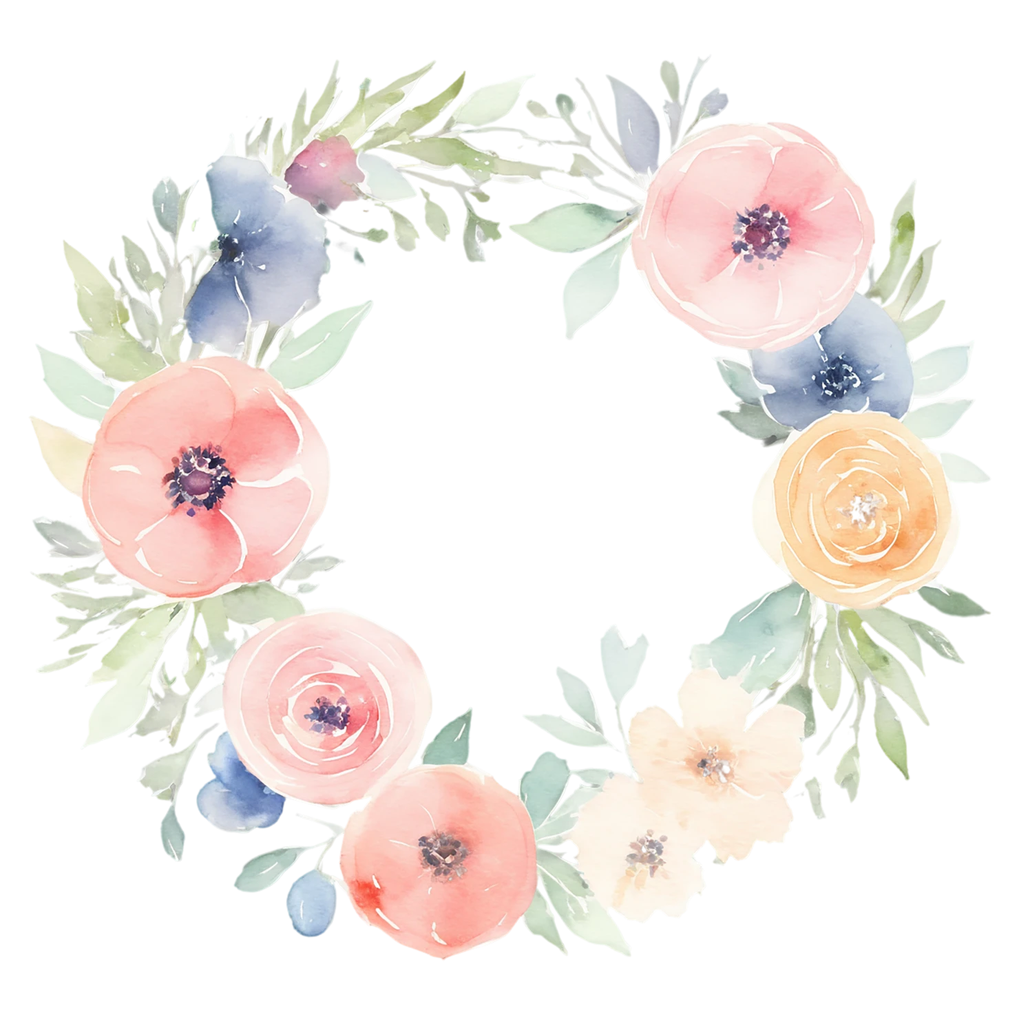 Watercolor flower ring isolated on transparent background #23881