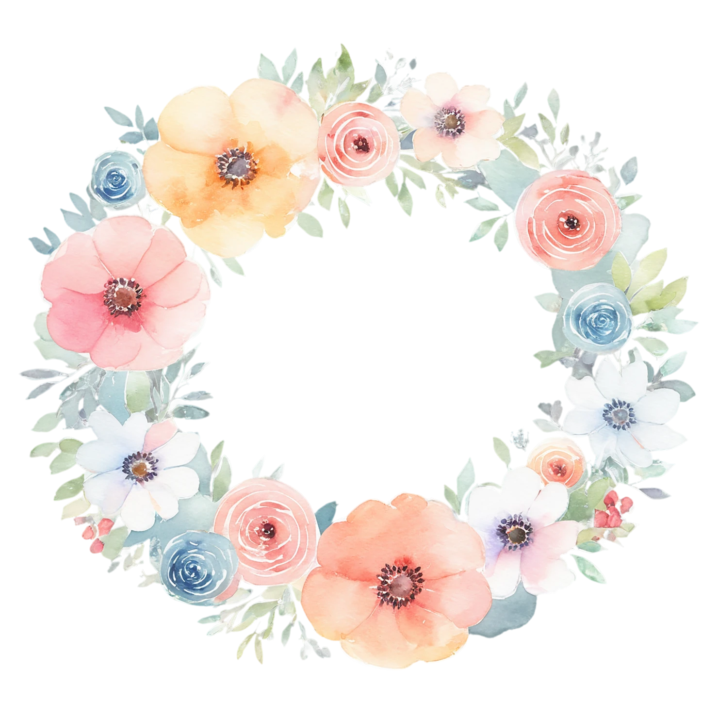 Watercolor flower ring isolated on transparent background #23883
