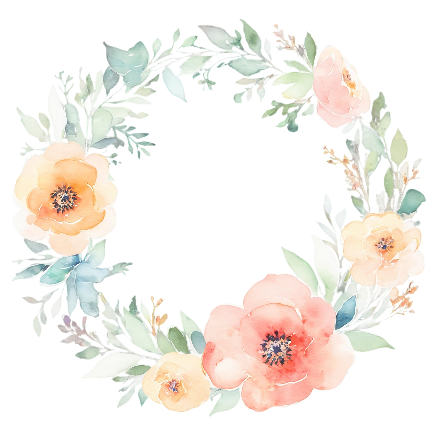 Watercolor flower ring isolated on transparent background #23884