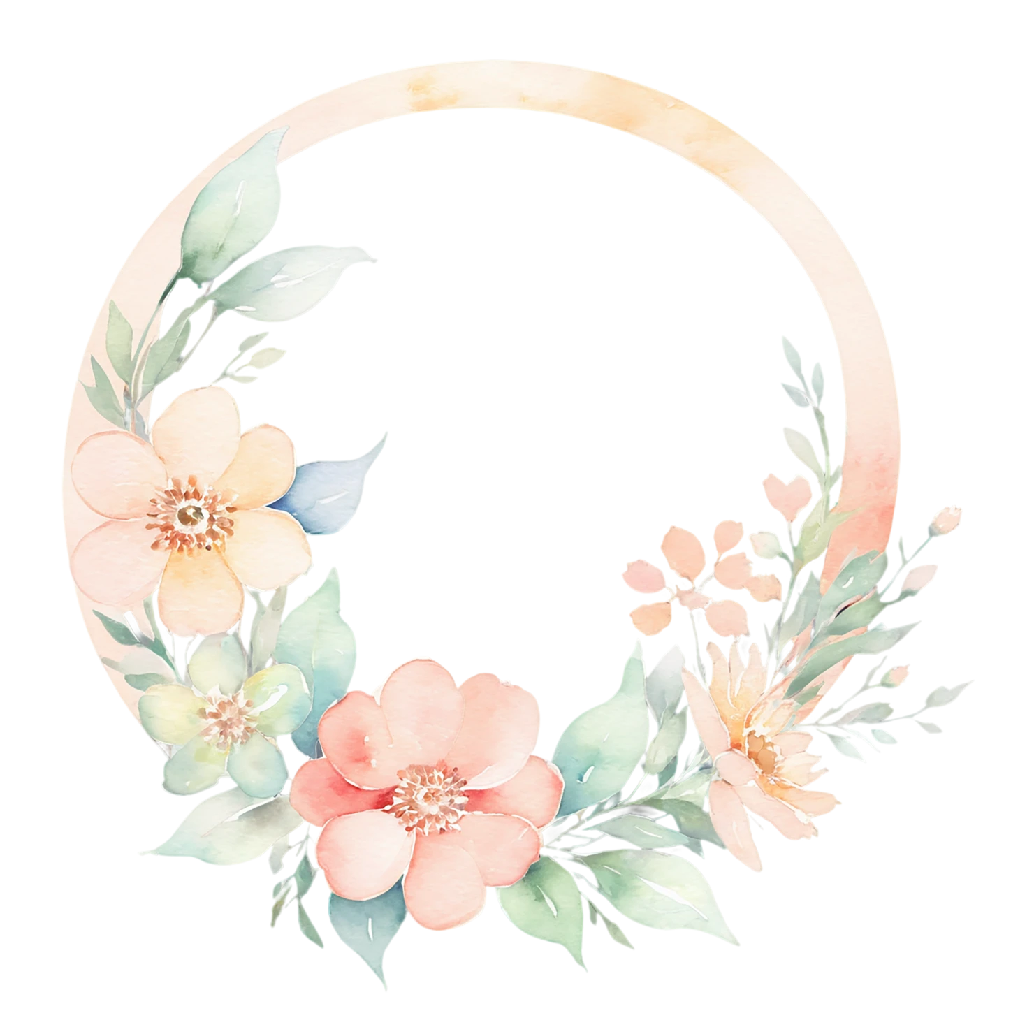 Watercolor flower ring isolated on transparent background #23885