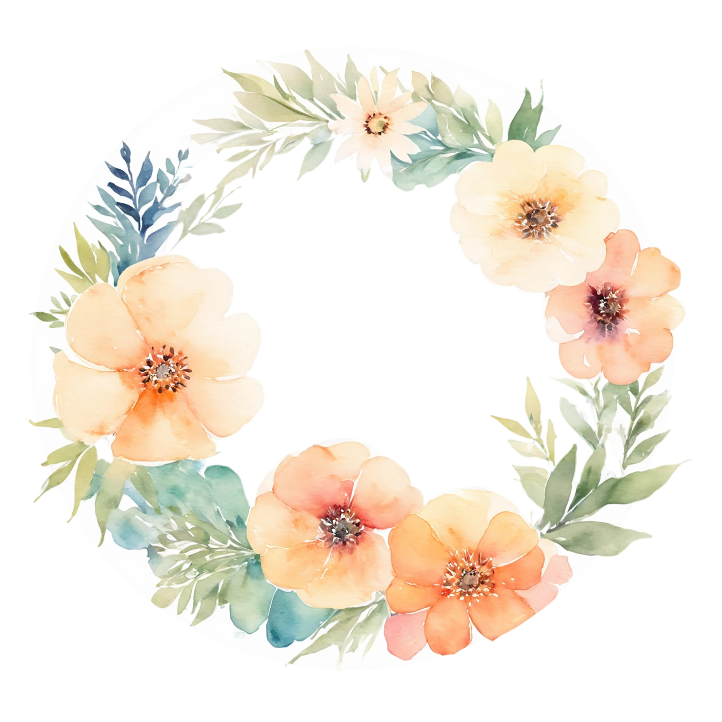 Watercolor flower ring isolated on transparent background #23886