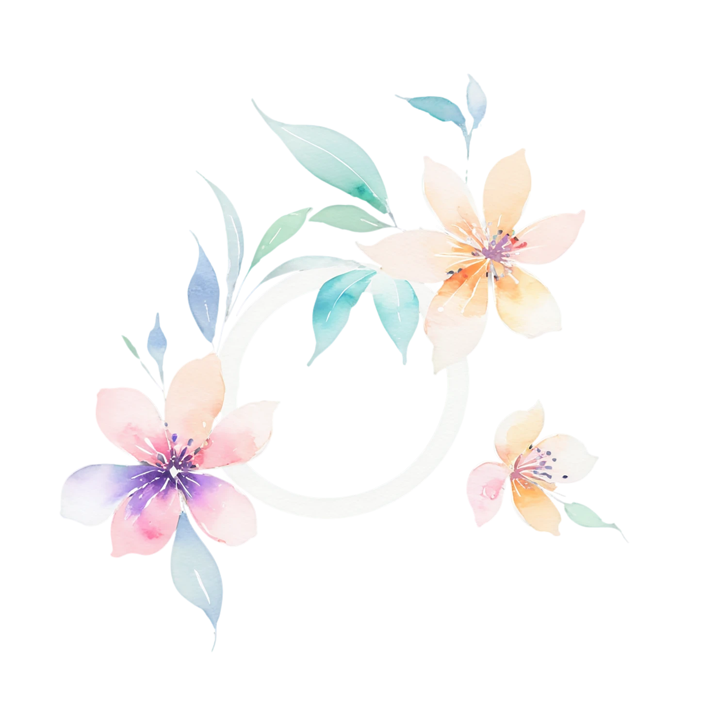 Watercolor flower ring isolated on transparent background #23887