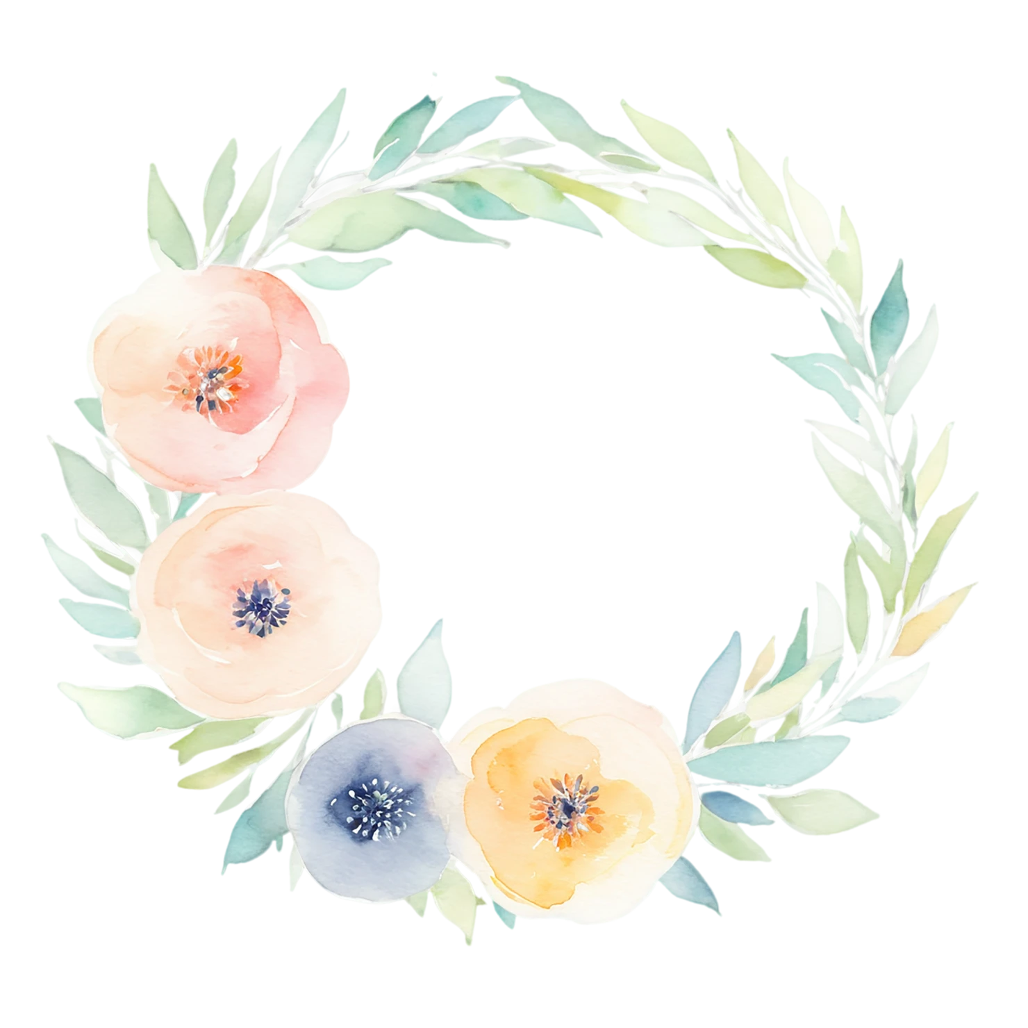 Watercolor flower ring isolated on transparent background #23888