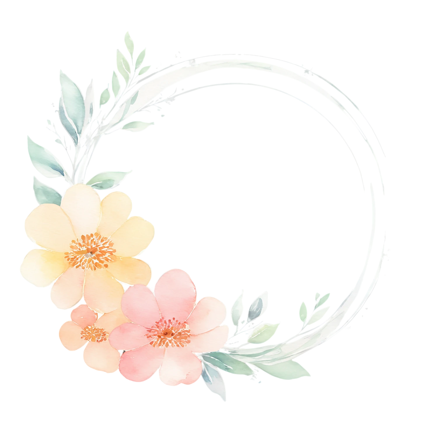 Watercolor flower ring isolated on transparent background #23889