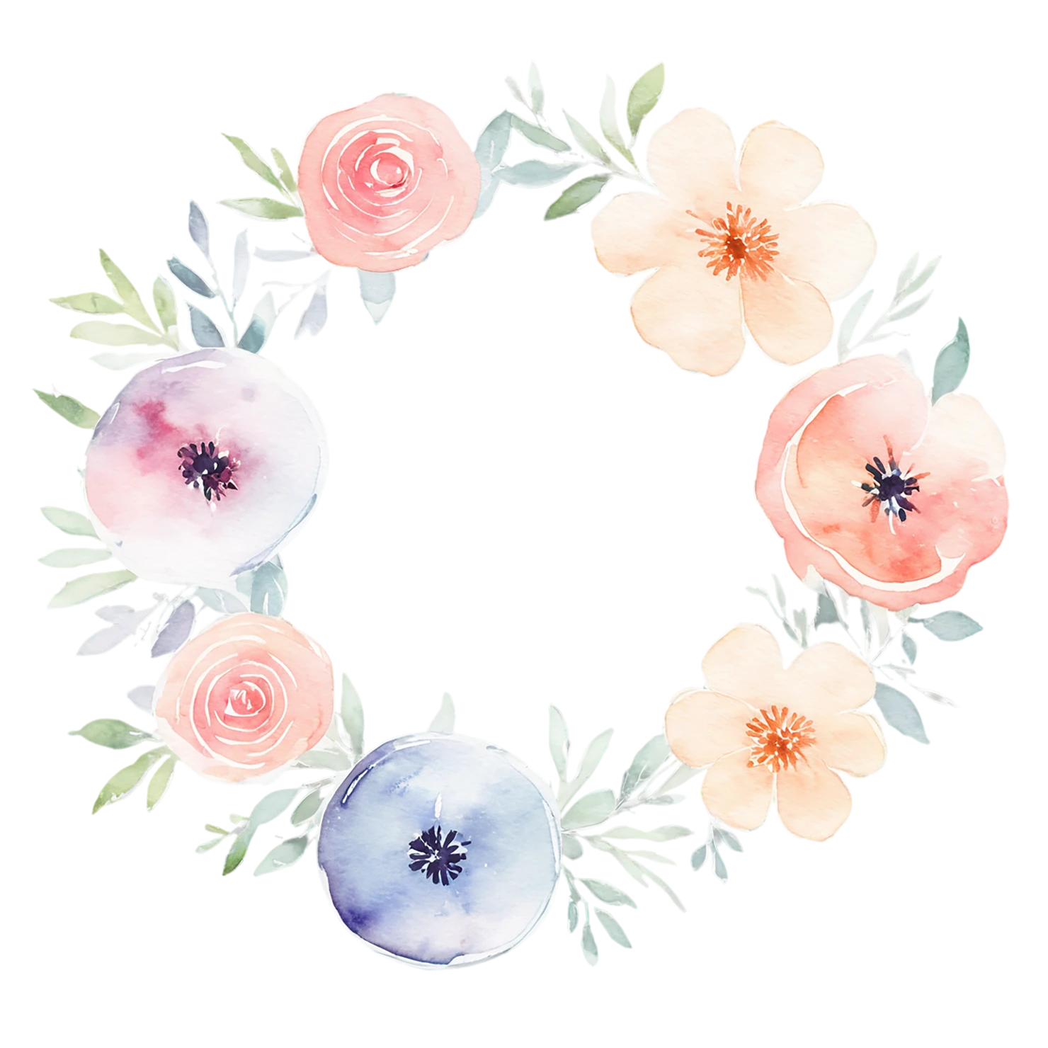 Watercolor flower ring isolated on transparent background #23890