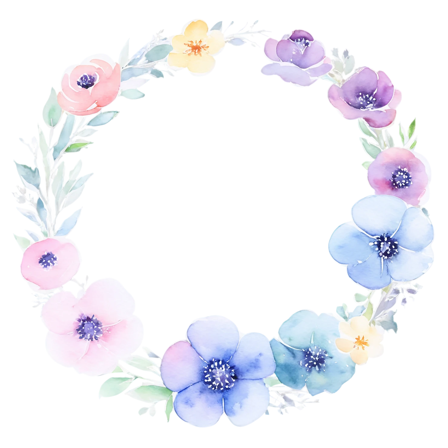 Watercolor flower ring isolated on transparent background #23891