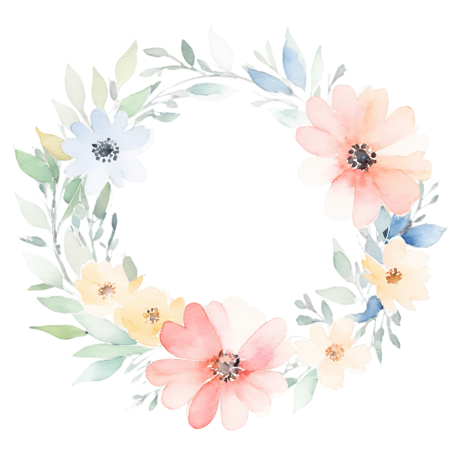 Watercolor flower ring isolated on transparent background #23893