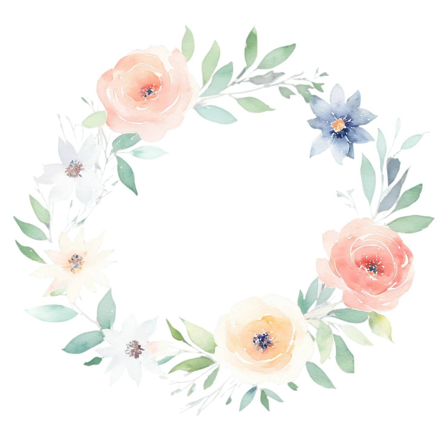 Watercolor flower ring isolated on transparent background #23894