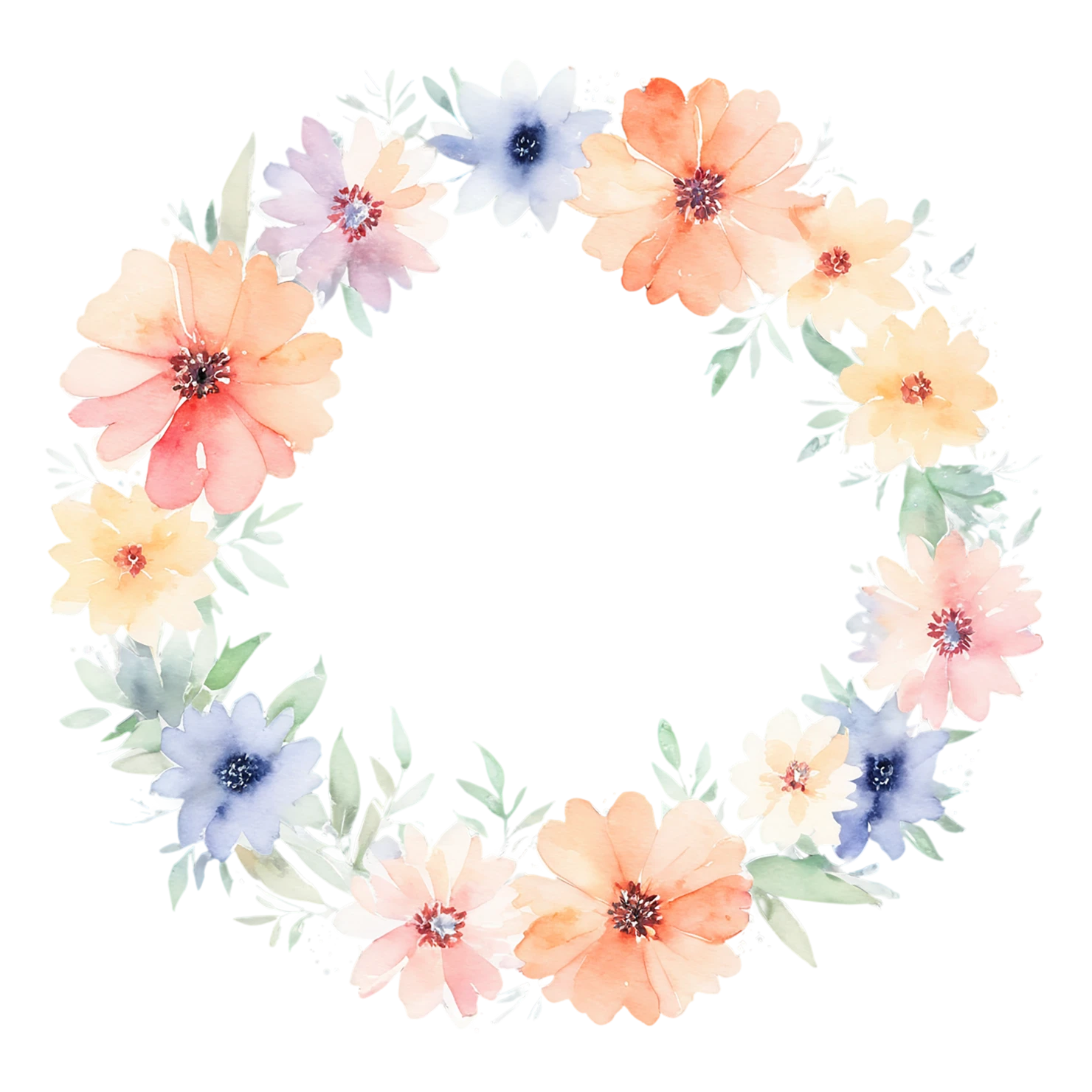 Watercolor flower ring isolated on transparent background #23895