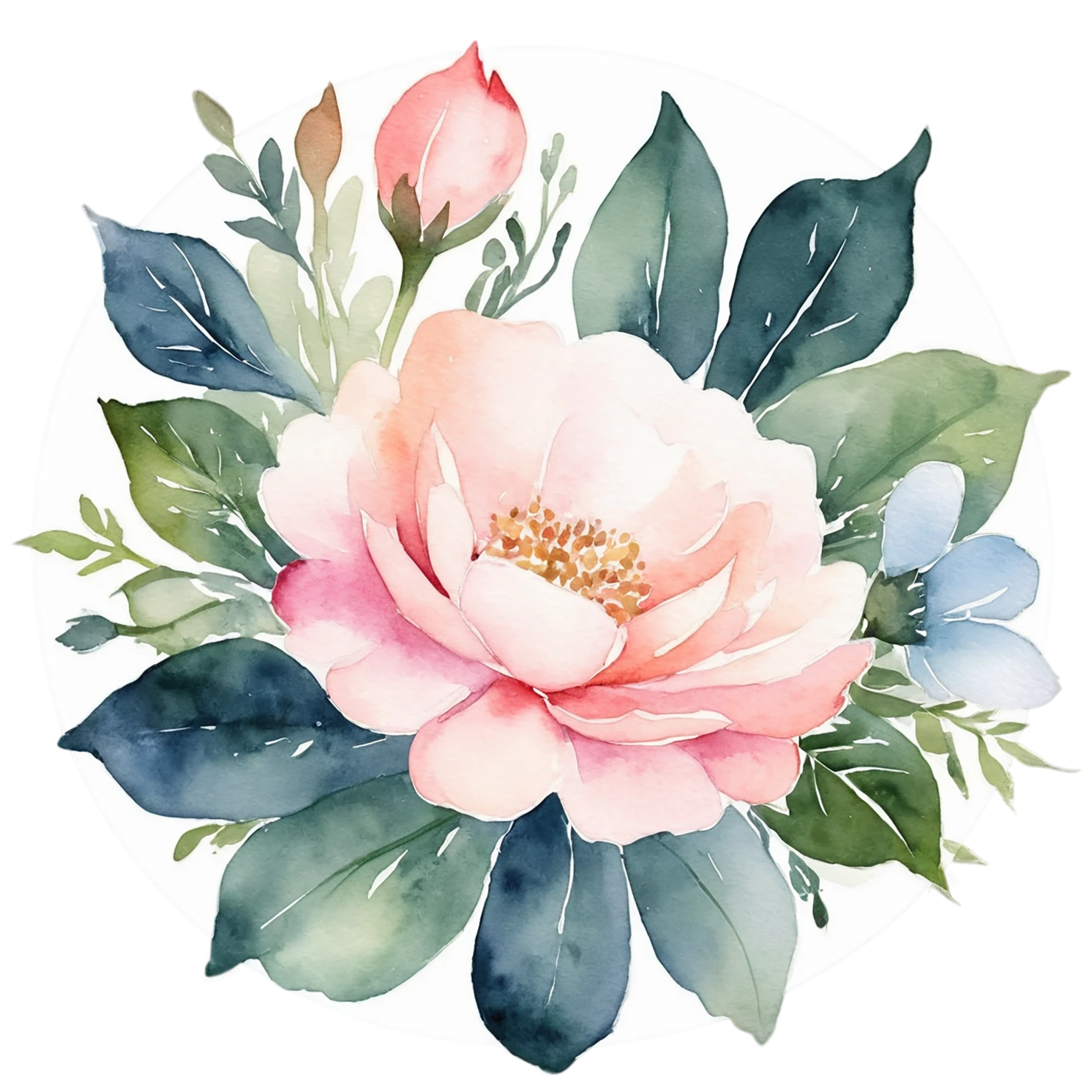 Watercolor flower ring isolated on transparent background #23896