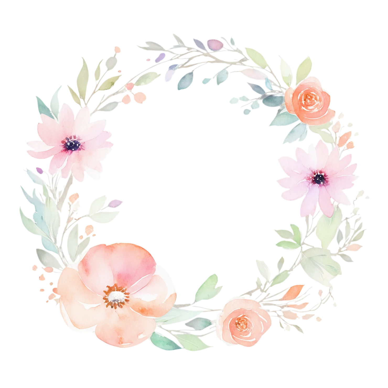 Watercolor flower ring isolated on transparent background #23897