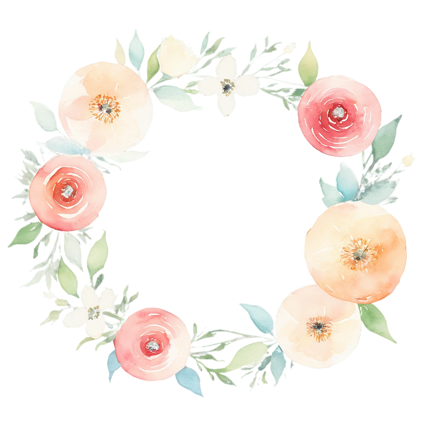 Watercolor flower ring isolated on transparent background #23898