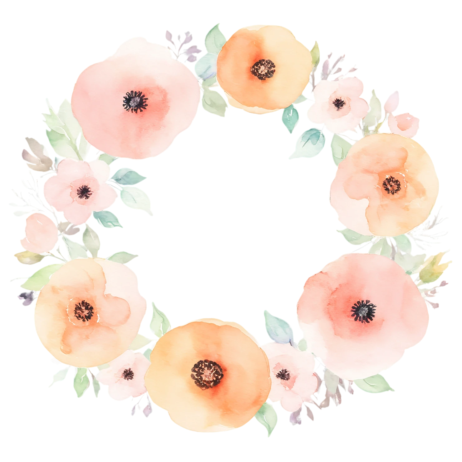 Watercolor flower ring isolated on transparent background #23901