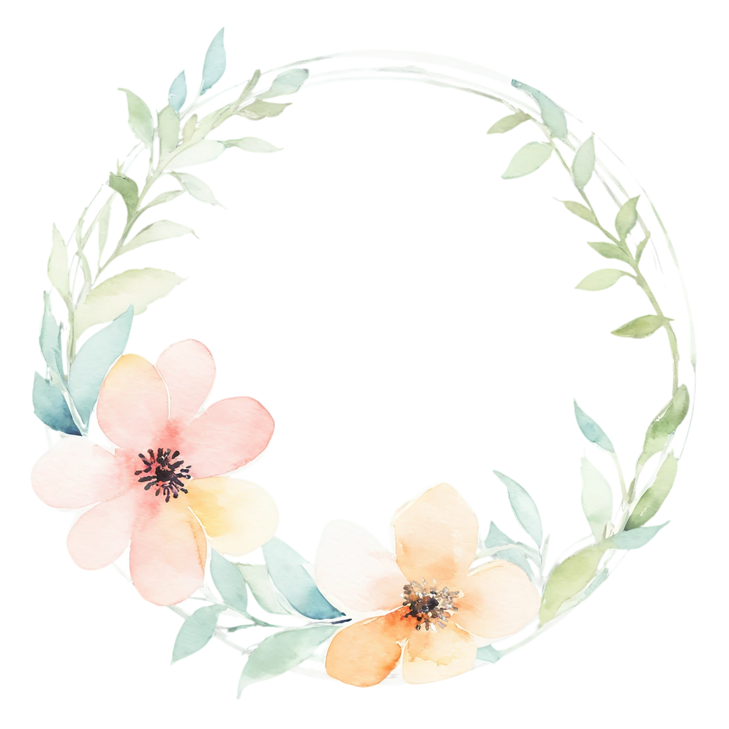 Watercolor flower ring isolated on transparent background #23903