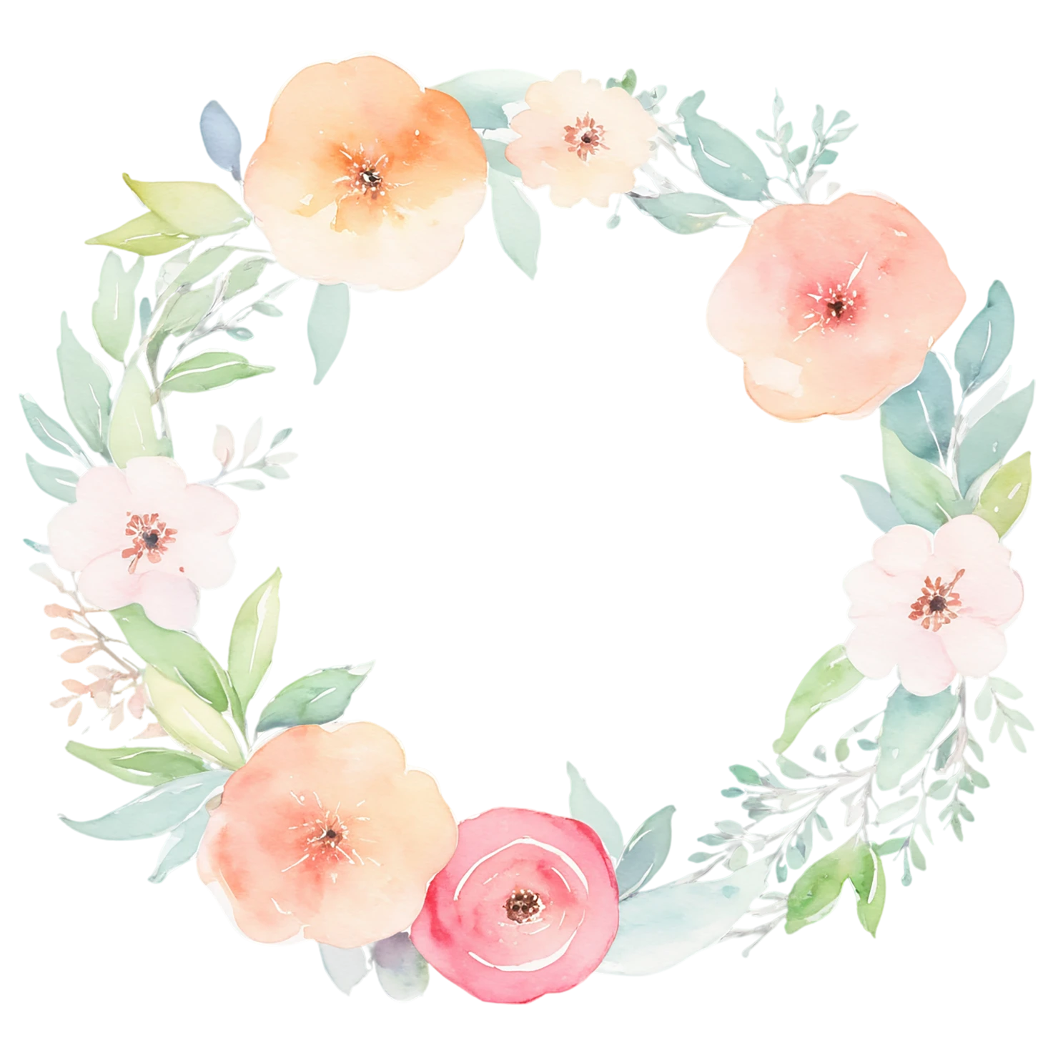 Watercolor flower ring isolated on transparent background #23904