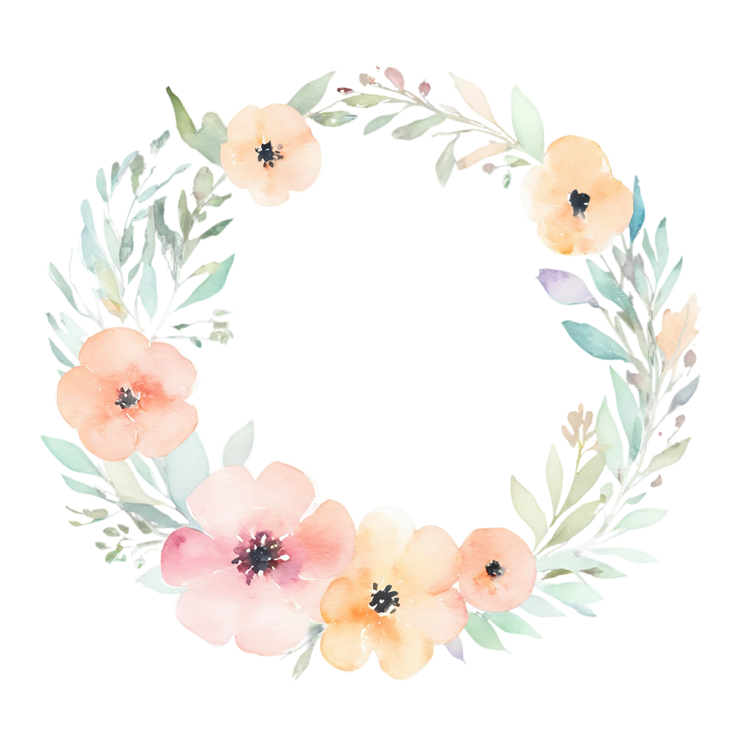 Watercolor flower ring isolated on transparent background #23906