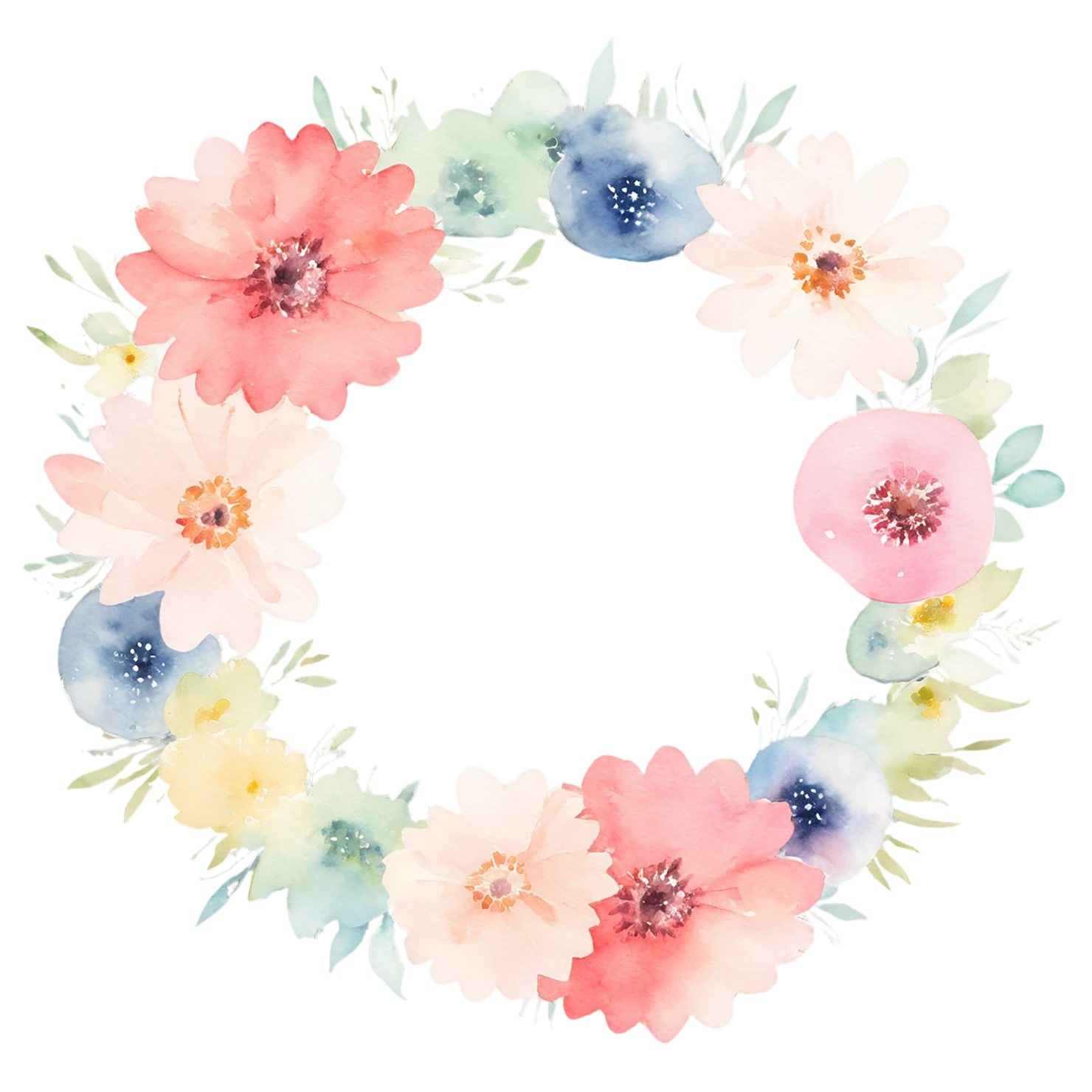 Watercolor flower ring isolated on transparent background #23907