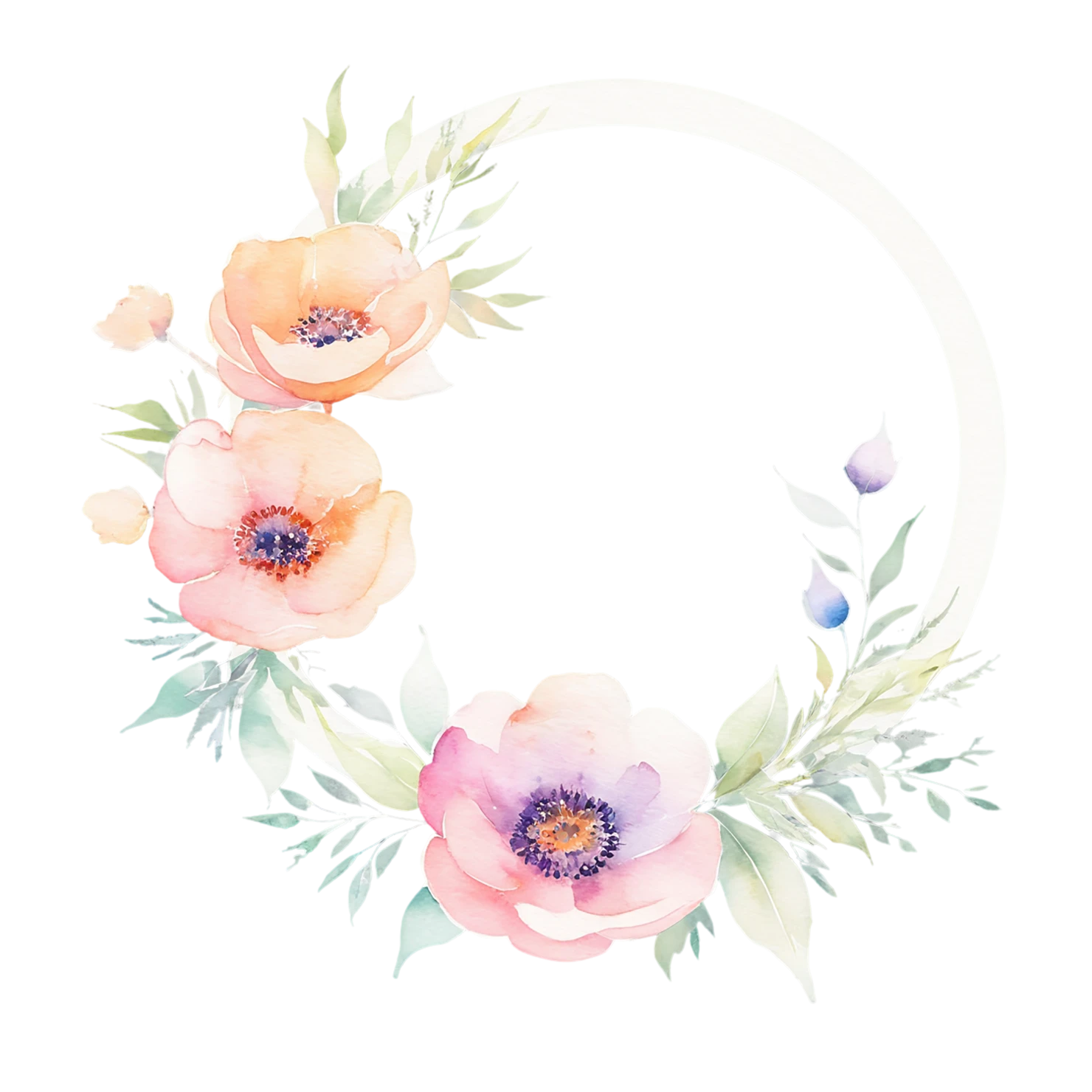 Watercolor flower ring isolated on transparent background #23908