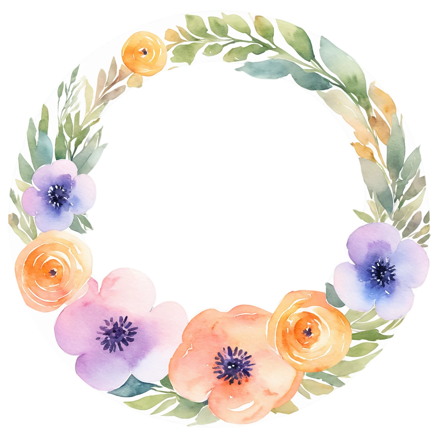 Watercolor flower ring isolated on transparent background #23910