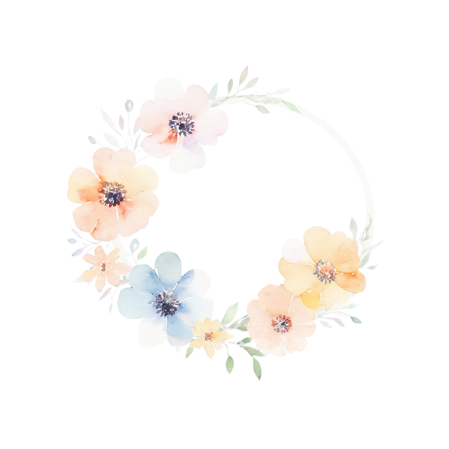Watercolor flower ring isolated on transparent background #23911