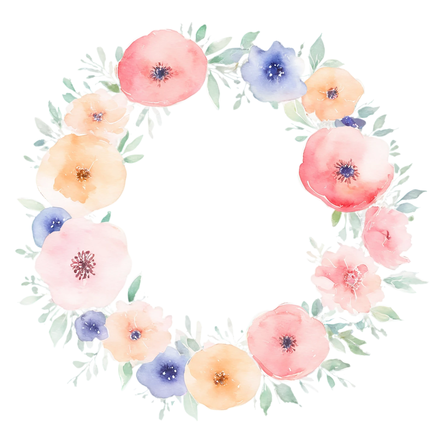 Watercolor flower ring isolated on transparent background #23913