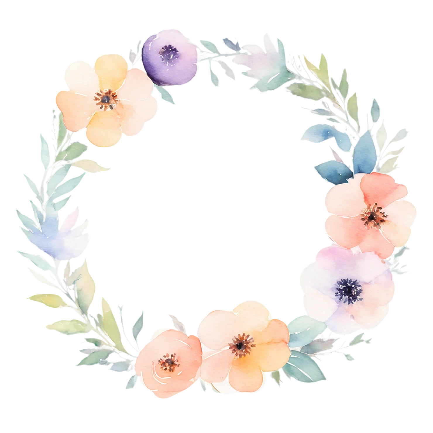 Watercolor flower ring isolated on transparent background #23914