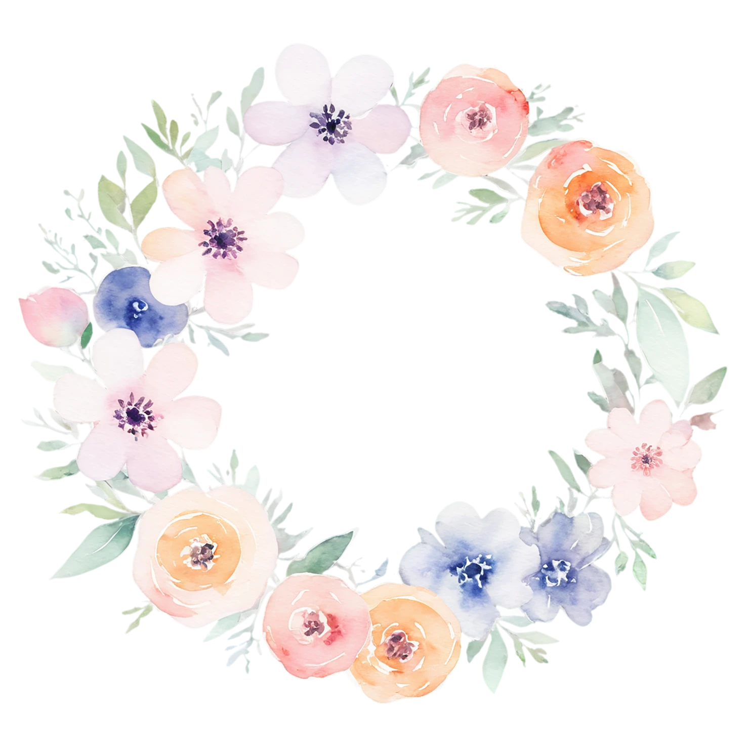 Watercolor flower ring isolated on transparent background #23915