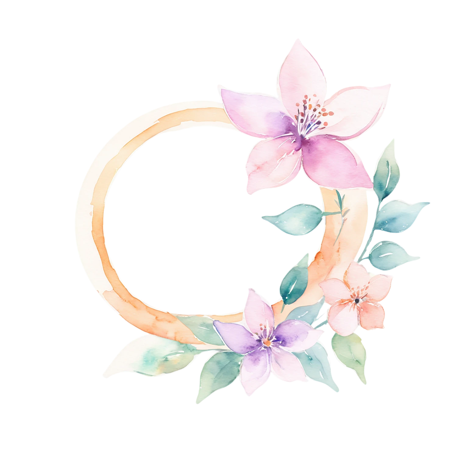 Watercolor flower ring isolated on transparent background #23917