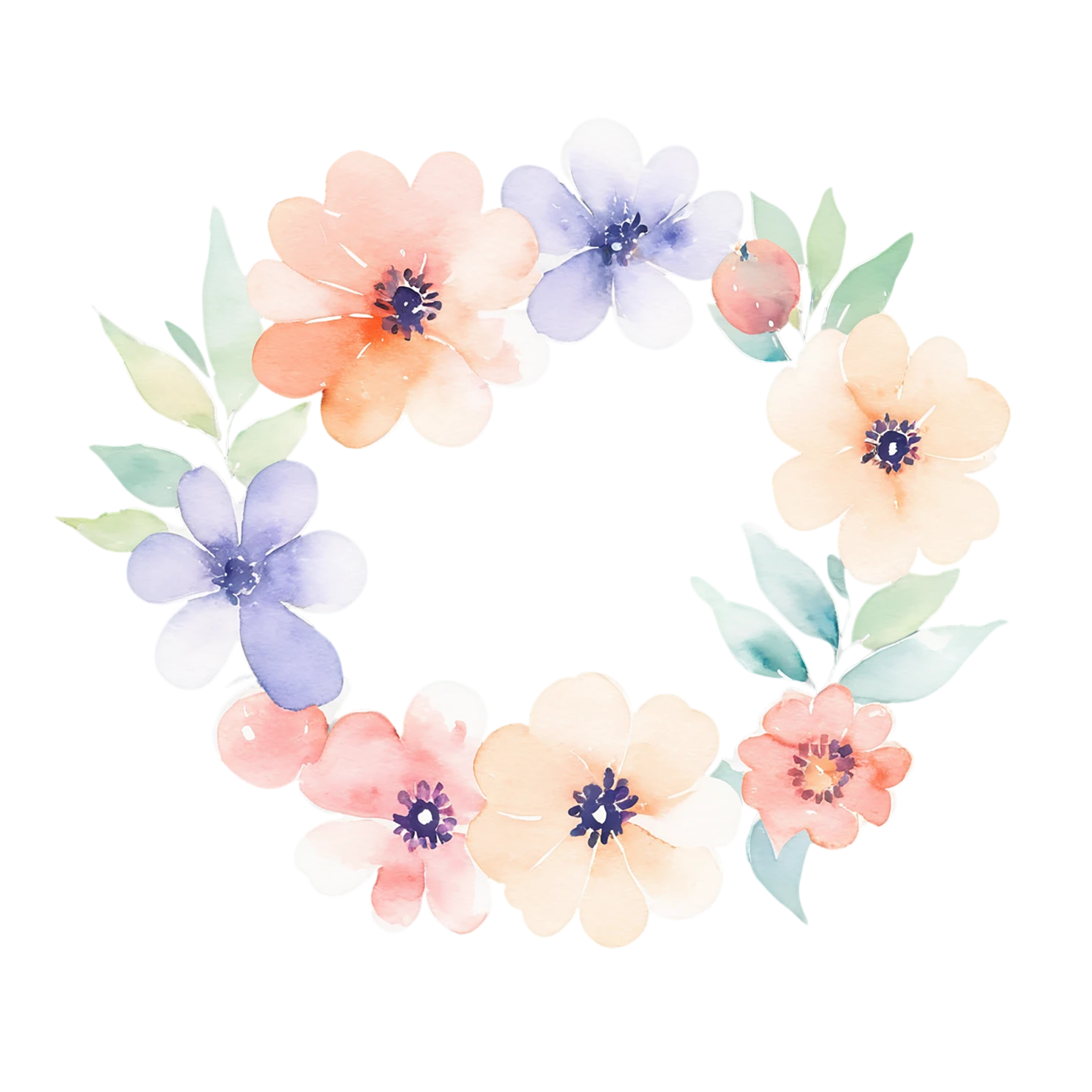 Watercolor flower ring isolated on transparent background #23918