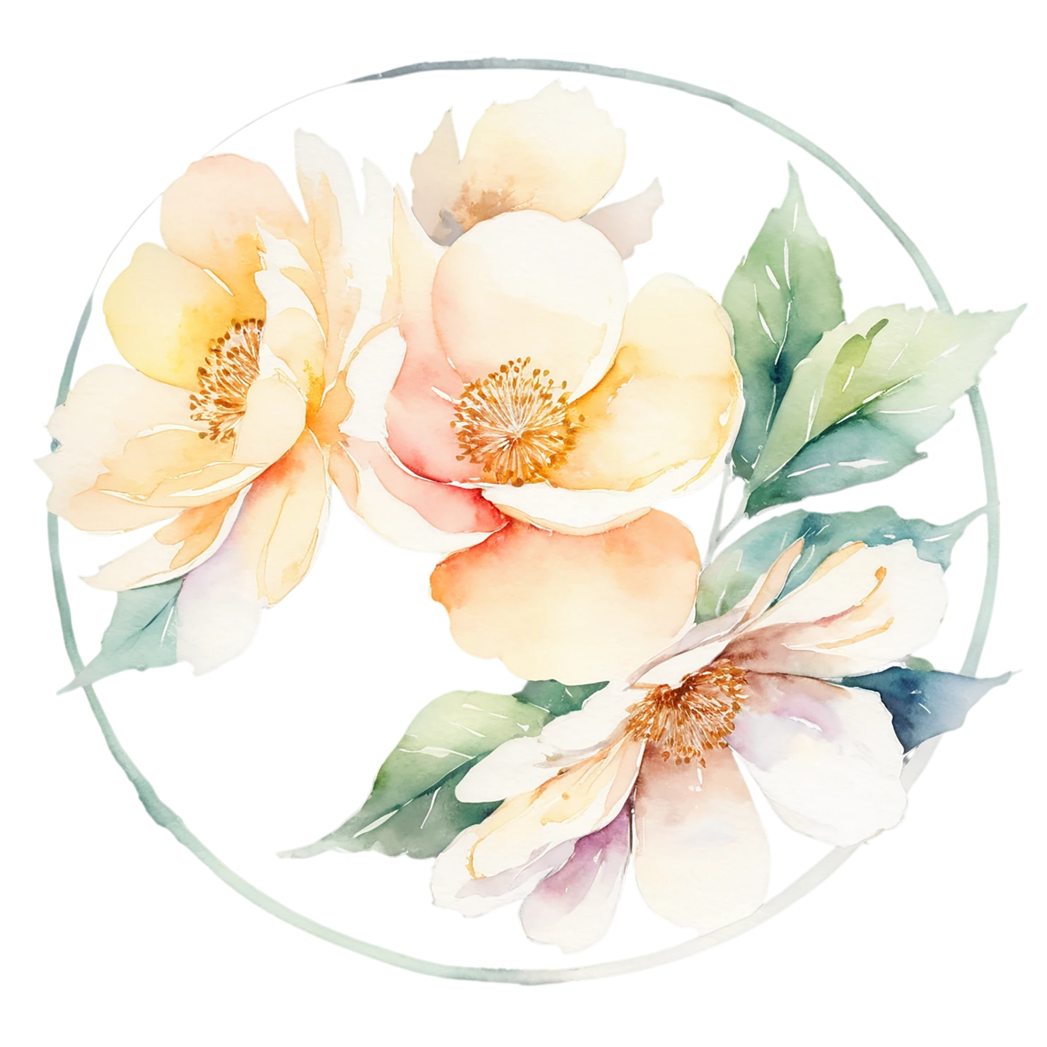 Watercolor flower ring isolated on transparent background #23920