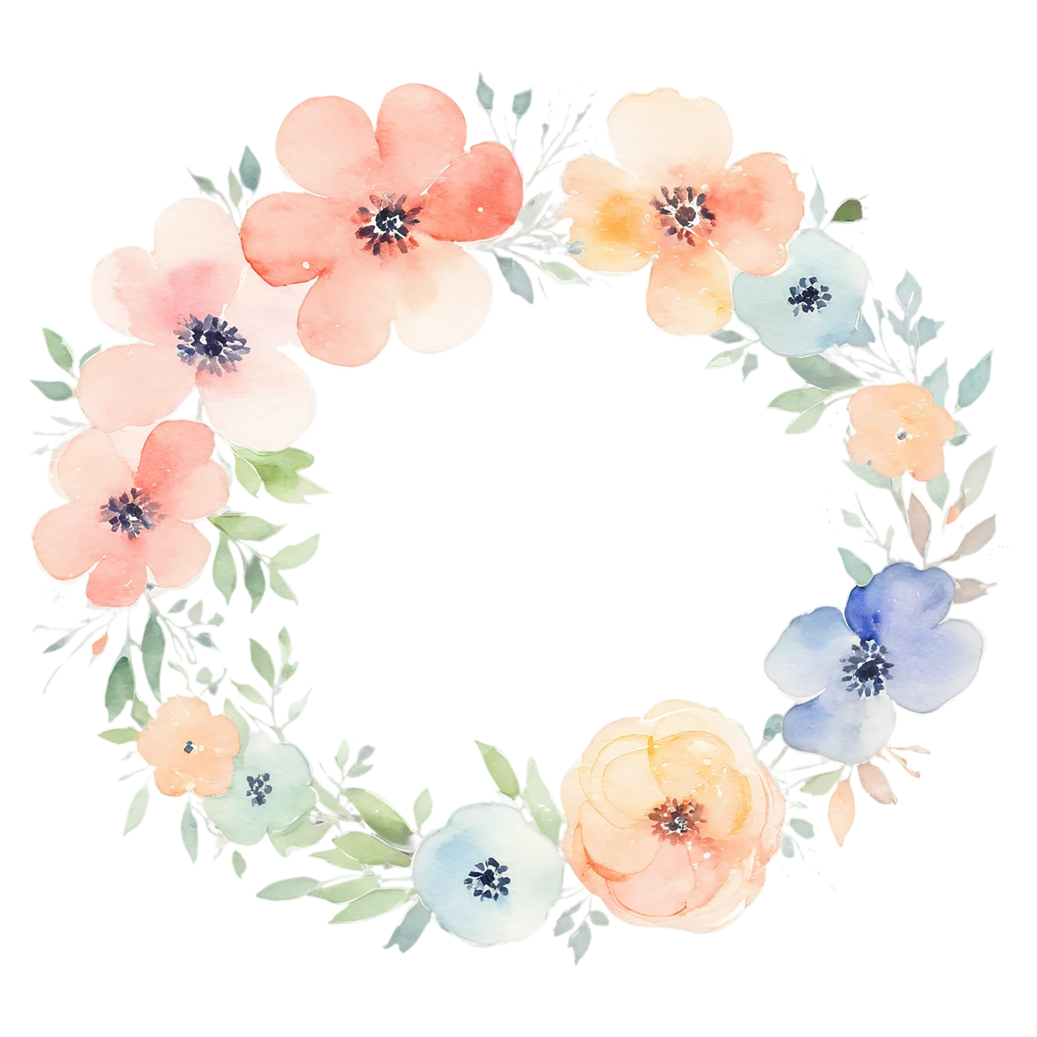 Watercolor flower ring isolated on transparent background #23921