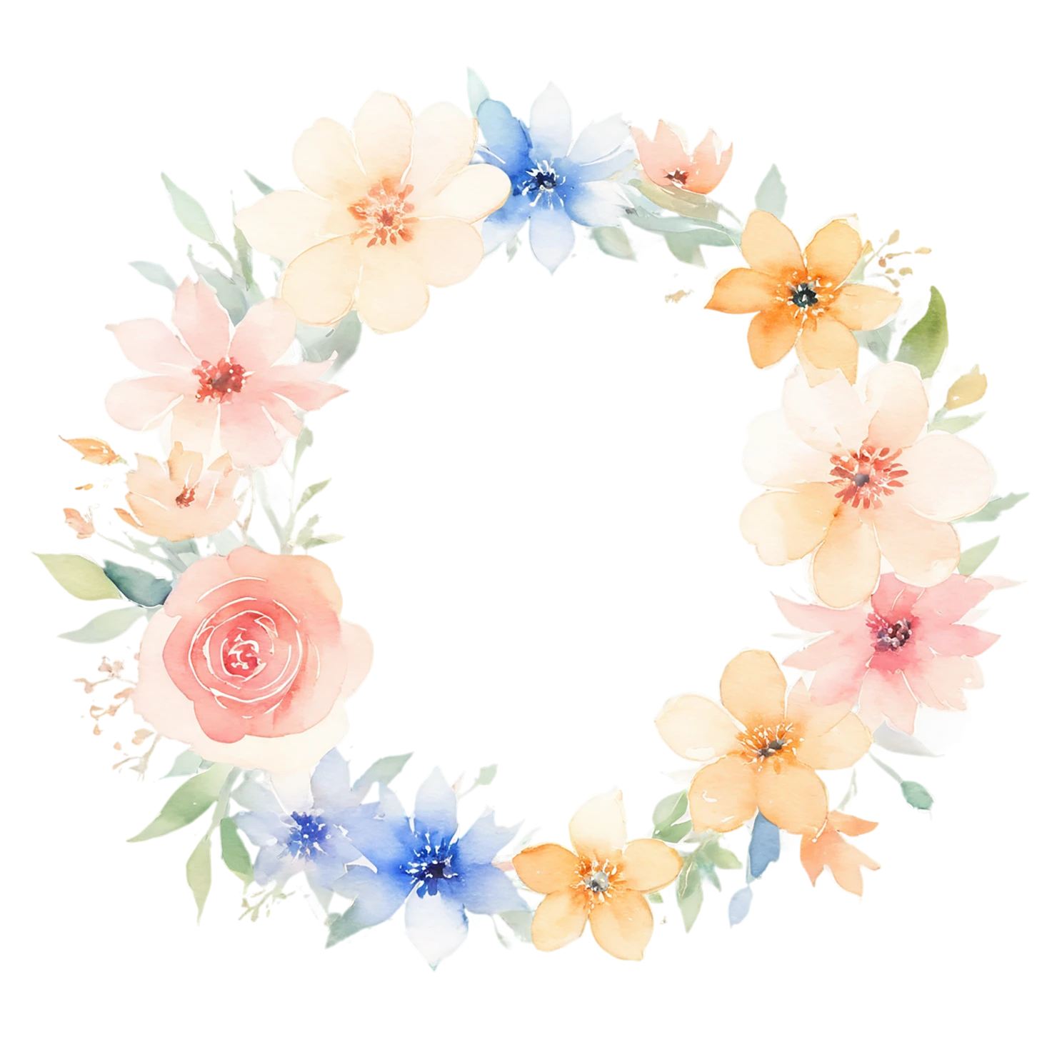 Watercolor flower ring isolated on transparent background #23922