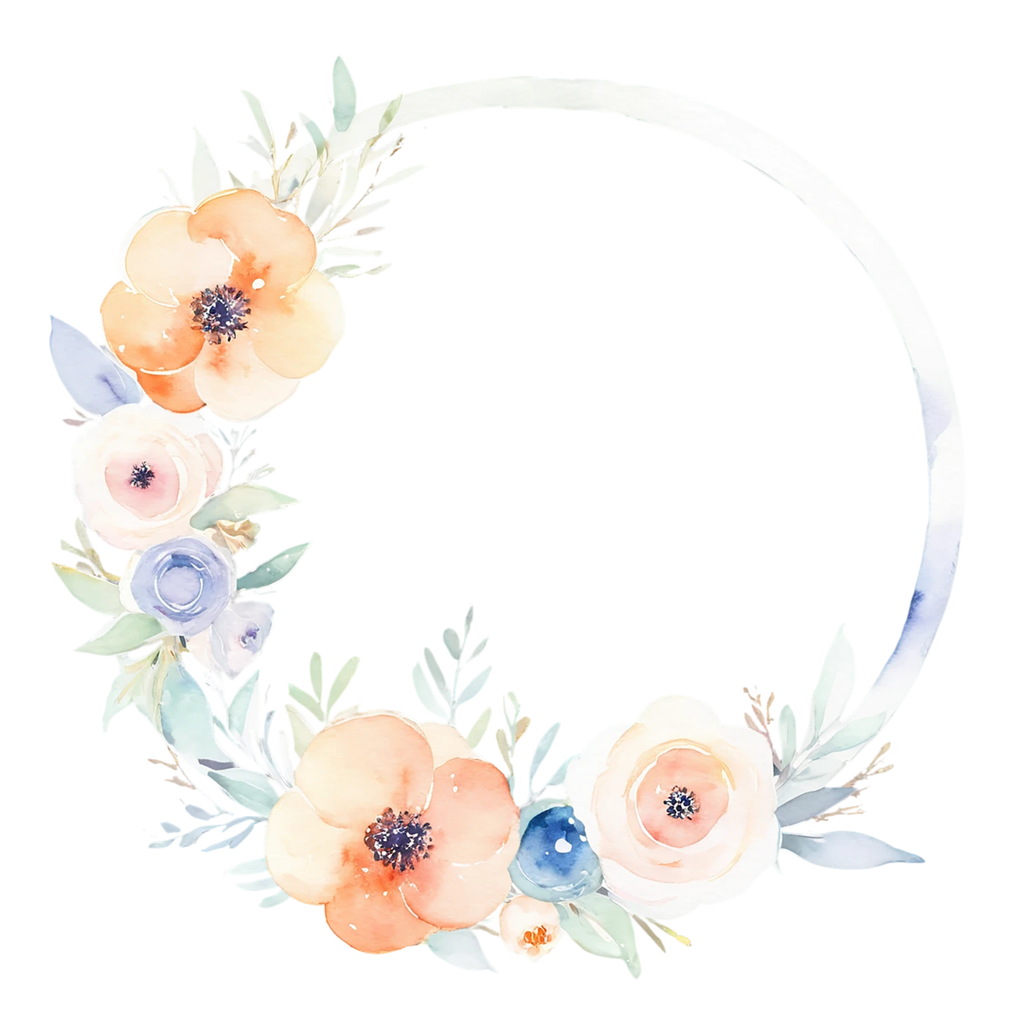 Watercolor flower ring isolated on transparent background #23929