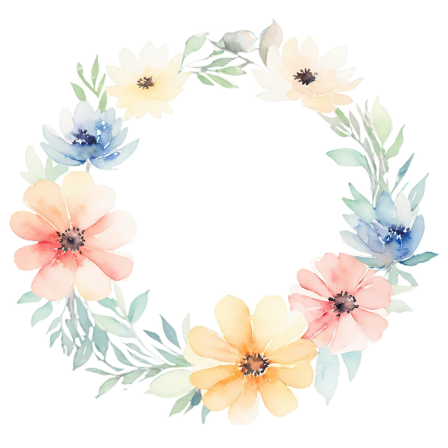 Watercolor flower ring isolated on transparent background #23930