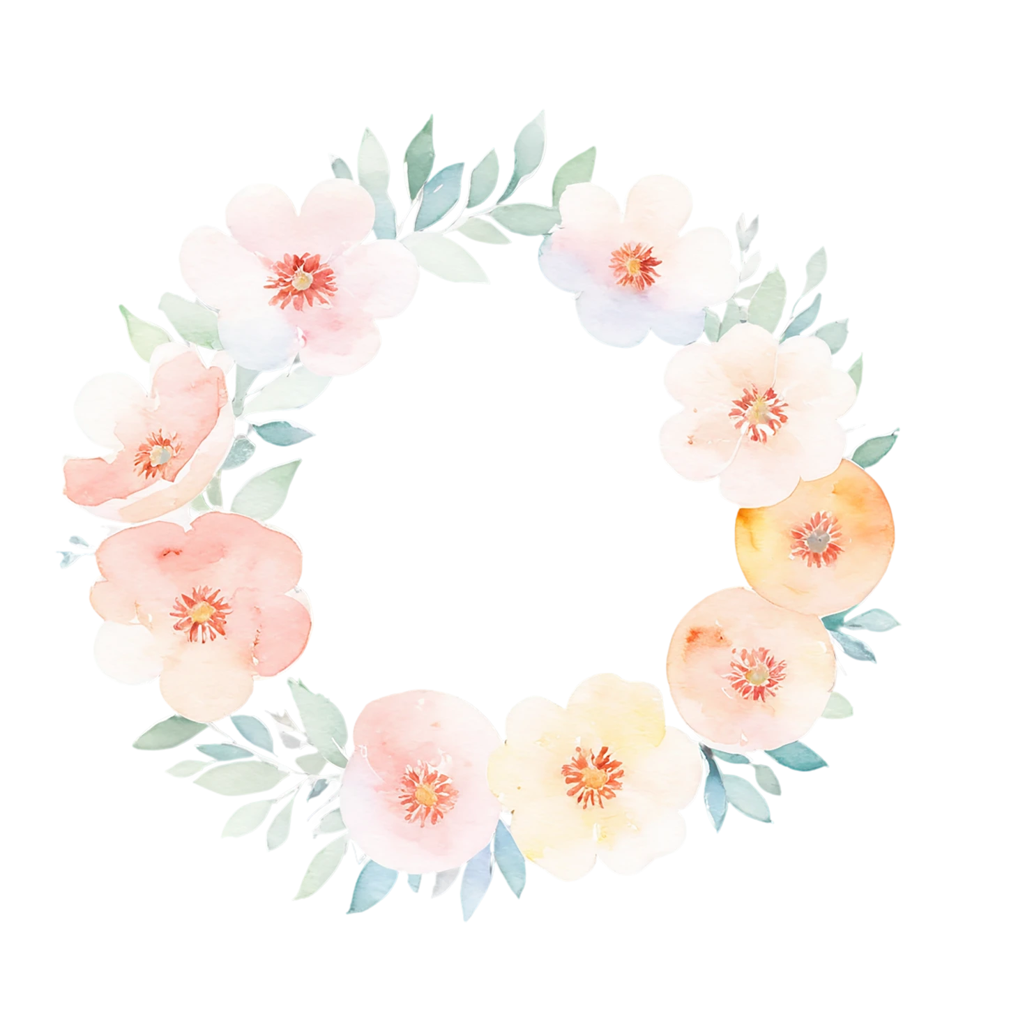 Watercolor flower ring isolated on transparent background #23931