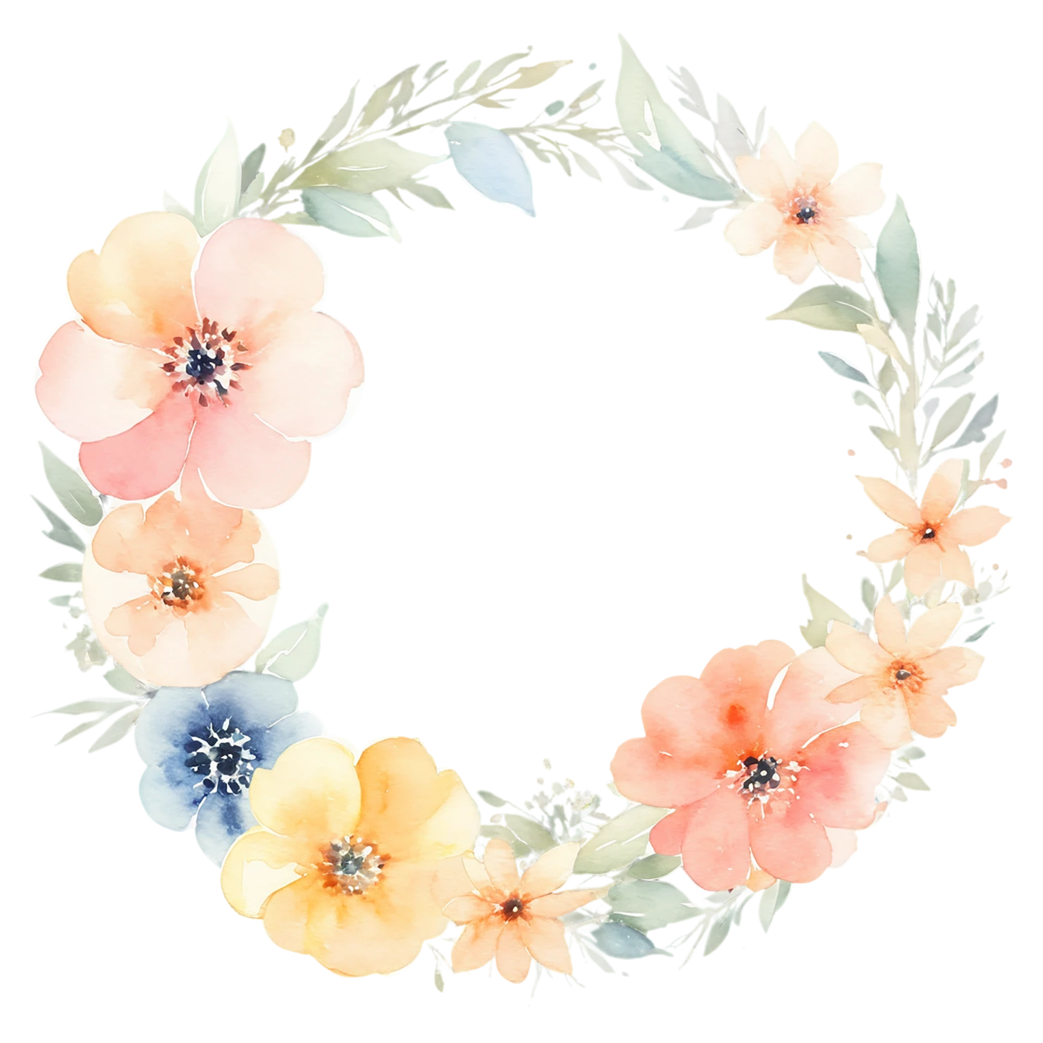 Watercolor flower ring isolated on transparent background #23933