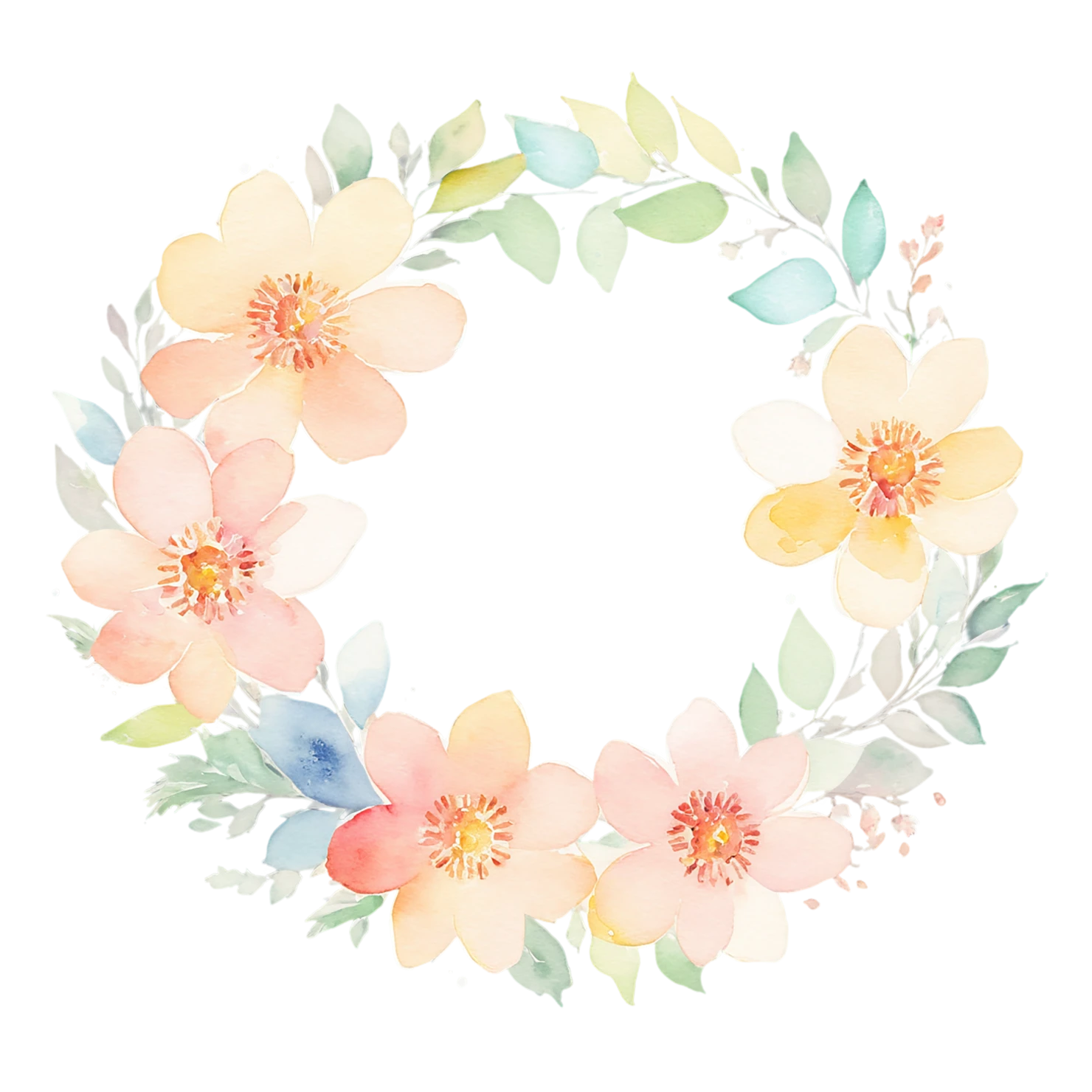 Watercolor flower ring isolated on transparent background #23934