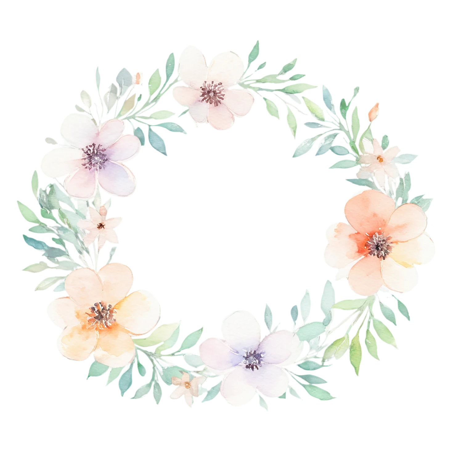 Watercolor flower ring isolated on transparent background #23935