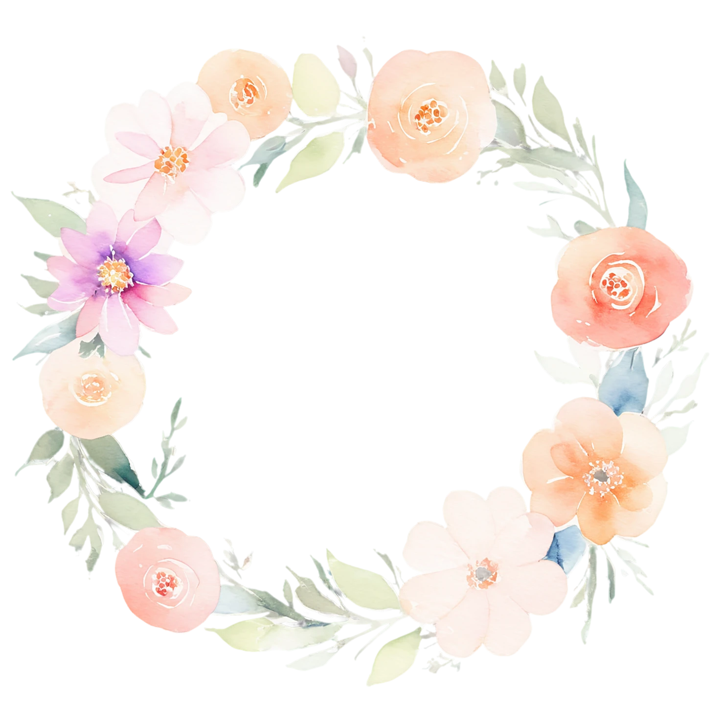 Watercolor flower ring isolated on transparent background #23936